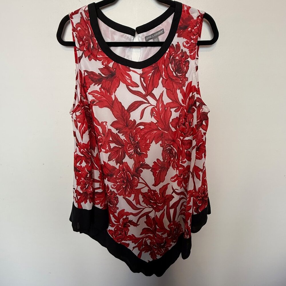 Jessica London Red, White, & Black Floral Top Size 20W